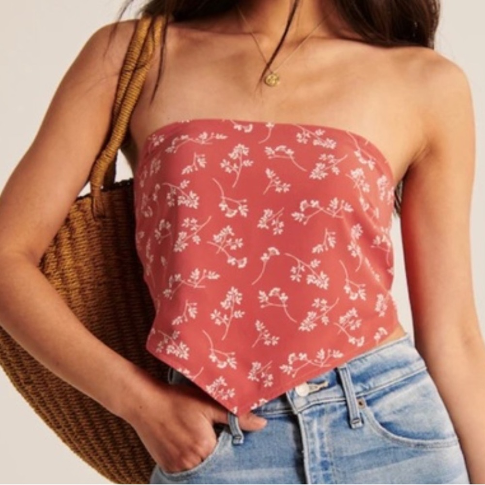 Abercrombie tie back bandana tank red floral size xs